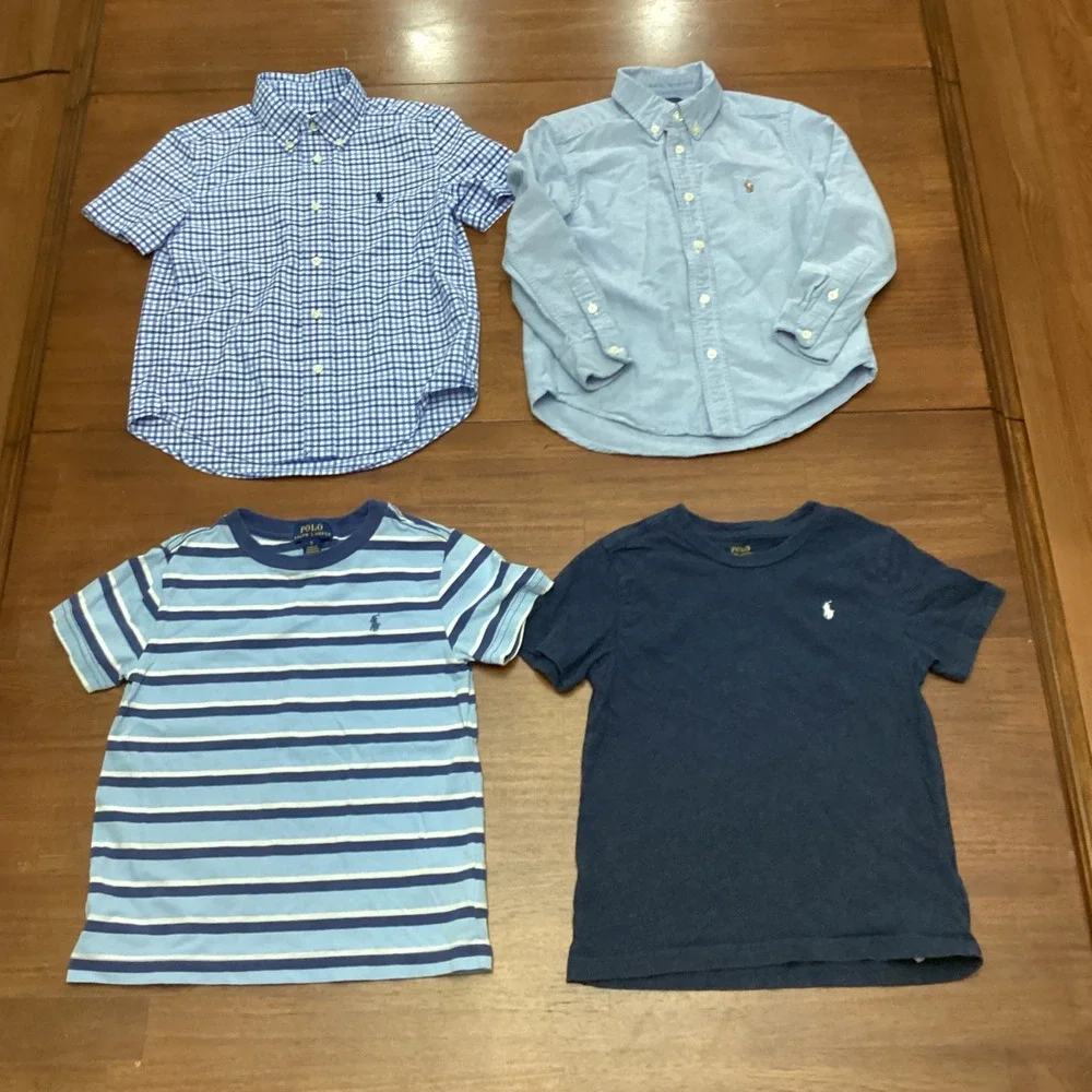Polo Ralph Lauren Boys Size 5 Shirt Bundle Gingham Oxford Striped Tee Lot 4pc